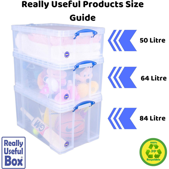 Really Useful Box 84CCB Storage Box for Clothes, Shoes, Toys, 84 L, clear transparent