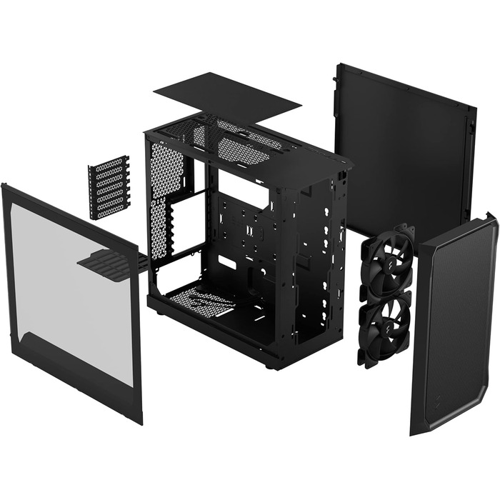 Корпус для ПК Fractal Design Focus 2 Black з темним склом та сітчастою передньою панеллю. В комплекті 2 вентилятори 140 мм. ATX