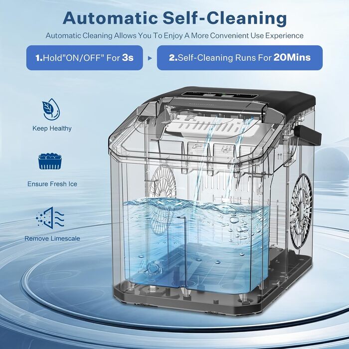 Льодогенератор Ice Cube Maker 12 кг/24 год, швидке виробництво льоду (6-8 хв), 2 розміри кубиків льоду, самоочищення, чорний