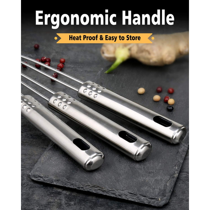 Набір сит-шумовок для кухні, 3 шт. з нержавіючої сталі, 19.5/17.5/13.5 см, з довгим руків'ям, для приготування та смаження, підходить для миття в посудомийній машині