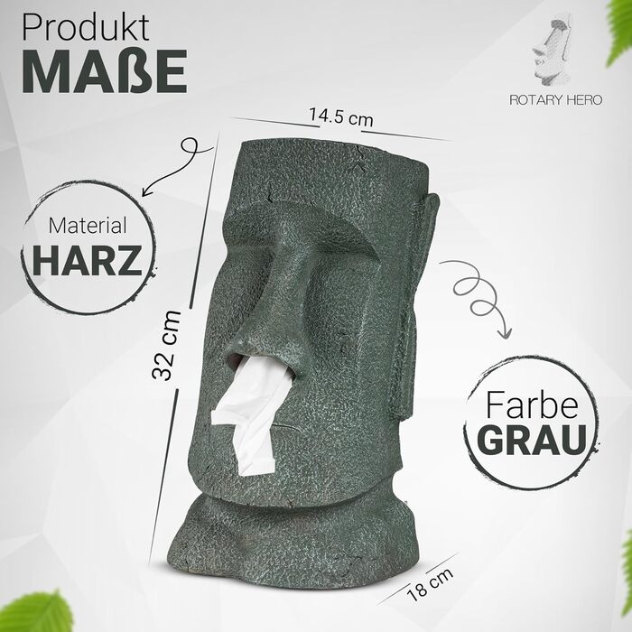 Rotary Hero Moai Tissue Box - Tissue Box with Moai Figure - Decorative Tissue Holder for Kitchen, Bathroom and Bedroom - 18 x 14.5 x 32 cm