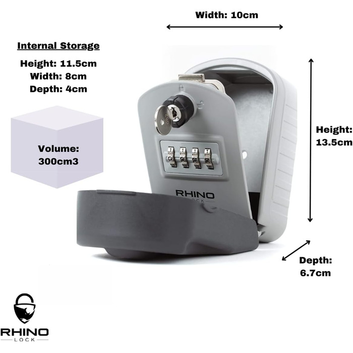 Сейф для ключів Rhino Lock Kombi настінний з кодовим замком та доступом за допомогою ключа - сірий (Pro)
