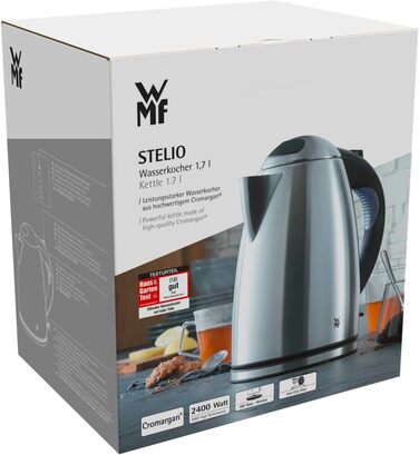 WMF Stelio Stainless Steel Kettle, 1.7L, Electric Kettle with Scale Filter, 2400W, Illuminated Water Level Indicator, Matte Stainless Steel