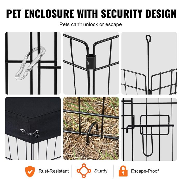 Laufstall для собак VEVOR, 8 панелей, 76 x 61 см, металевий, з дверцятами, Oxford 600D, для собак, котів та інших дрібних тварин