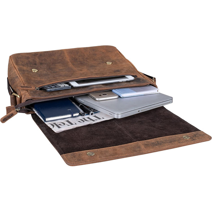 Сумка-месенджер LEABAGS Oxford з натуральної шкіри 15 дюймів для ноутбука (38x31x10 см) – чоловіча/жіноча, вінтажний темно-коричневий колір
