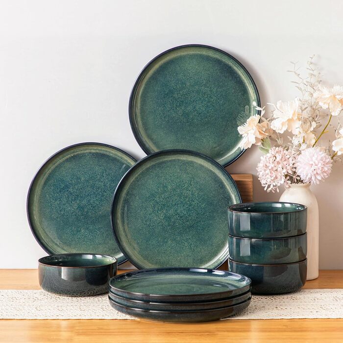 Vancasso Starry 24-Piece Stoneware Dinnerware Set - 6 Person Blue Tableware Set with Plates, Bowls & Dessert Plates