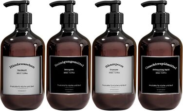 Набір дозаторів для мила, 4 шт., 500 мл, з етикетками, набір флаконів для душу, шампуню (300 мл, коричневий)