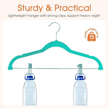 Преміум велюрові плечики VECELO з металевими кліпсами, антиковзкі та компактні, з 1 чарівним плечиком та 2 тримачами для краваток, ідеальні для жінок та чоловіків, 20 шт. (20-PACK, блакитно-зелений/Відтінок раю)