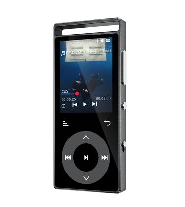 MP3-плеєр з Bluetooth 5.3 та HiFi-звуком, 90 ГБ, сенсорні кнопки, кольоровий дисплей, металевий корпус, FM-радіо, підтримка e-books, розширювальна пам'ять до 128 ГБ, чорний
