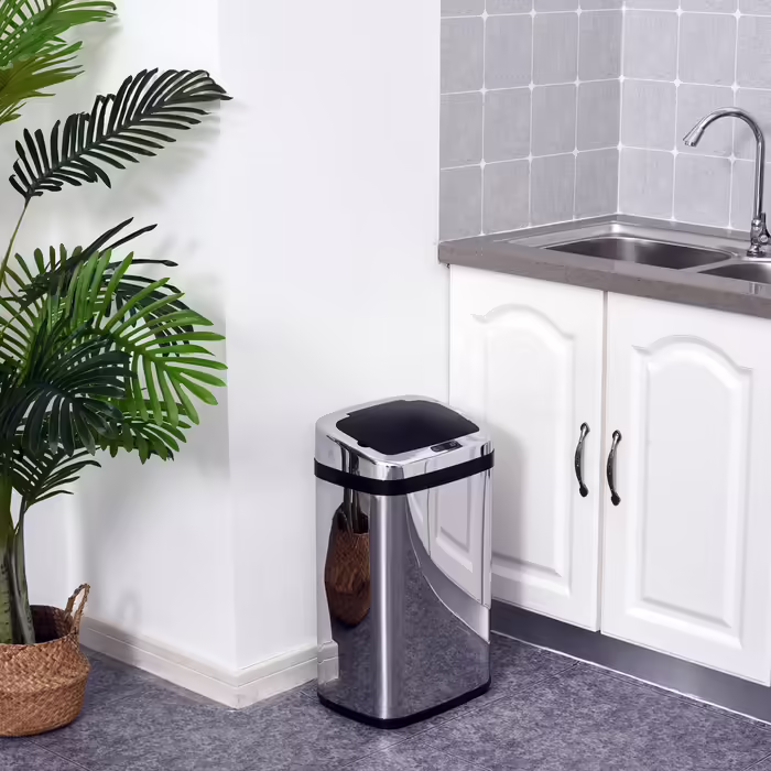 HOMCOM Automatic Sensor Trash Can 30L with IR Sensor, Square, Stainless Steel, Optional Inner Bucket for Hygienic Waste Management