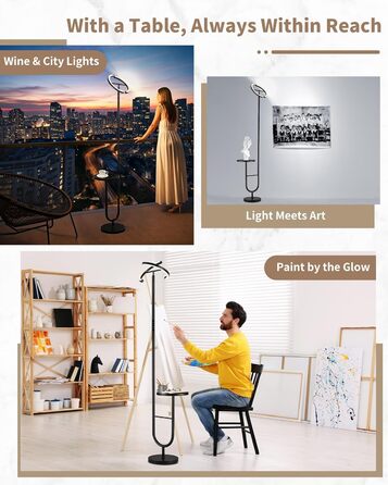 Підлогова лампа LuminexDesigns з регулюванням яскравості, 36W+7W LED, 3200LM+600LM, 2700K-6500K, чорна. Сучасна підлогова лампа для вітальні з пульт дистанційного керування