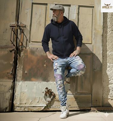 Світшот ROCK-IT з капюшоном Slim Fit для чоловіків, Heavy Hoodie на блискавці, Ziphood, Workerhoodie, чорний, червоний, зелений, темно-синій, темно-сірий, синій, XXL [S-3XL]