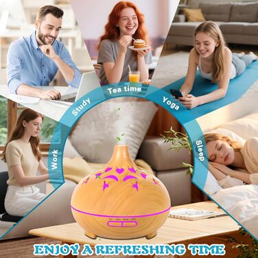 Аромадифузор 550 мл для ефірних олій, ультразвуковий зволожувач повітря, пульт дистанційного керування, 4 таймери, 7 кольорів, автовимкнення, дифузор для ефірних олій, аромалампа для спа, офісу, спальні
