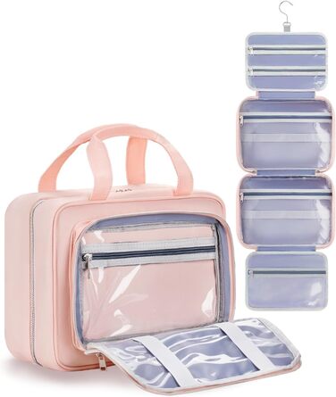 Чоловіча/Жіноча дорожня косметичка для підвішування – водовідштовхувальна, з прозорим вікном, рожевого кольору, середнього розміру (30x23x10 см)