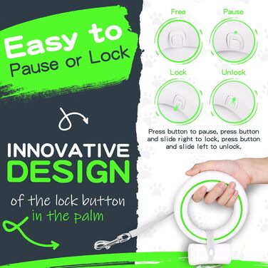 Висувна поводок для собак, ручне кріплення, 360°, без спутанності, 3 м, з тримачем для собачого посліду, для середніх та маленьких собак (чорний/зелений)