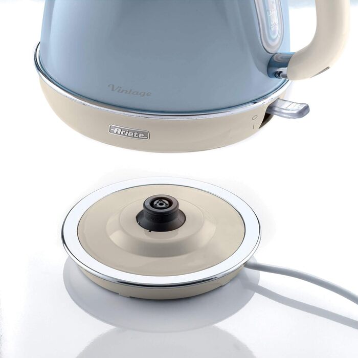 Ariete Vintage Blue Electric Kettle - 1.7L Stainless Steel, 2000W with 360° Swivel Base & Water Level Indicator