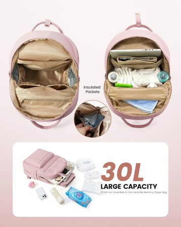 LOVEVOOK Рюкзак-переноска для мами та тата з пеленальною підкладкою, сумка для підгузків, рюкзак для візка, велика сумка для дитини, клінічна сумка, сумка для пологового будинку, для новонароджених (M, світло-рожевий)