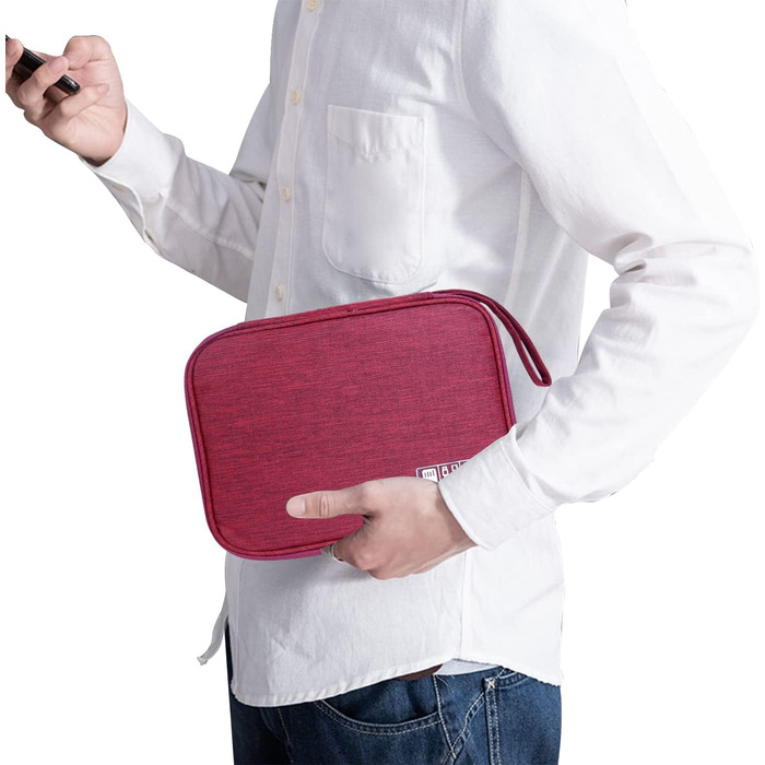 Органайзер для кабелів та аксесуарів для подорожей: кейс для кабелів, зарядних пристроїв, SD-карт та іншої електроніки (A-wine, червоний)