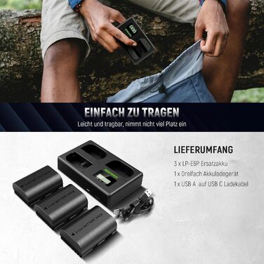 NEEWER LP-E6NH Запасний акумулятор та зарядний пристрій USB, 3 шт. 2250mAh для Canon EOS R7 R5 R6 R6 II R, 5DIV, 6DII, 7DII, 80D, 90D