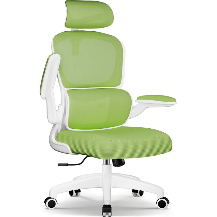 Ергономічне крісло для офісу з регульованою підголівником, підтримкою попереку та відкидними підлокітниками, крісло для начальника, 150 кг, функція гойдання до 135° (Зелений, Модель 2)