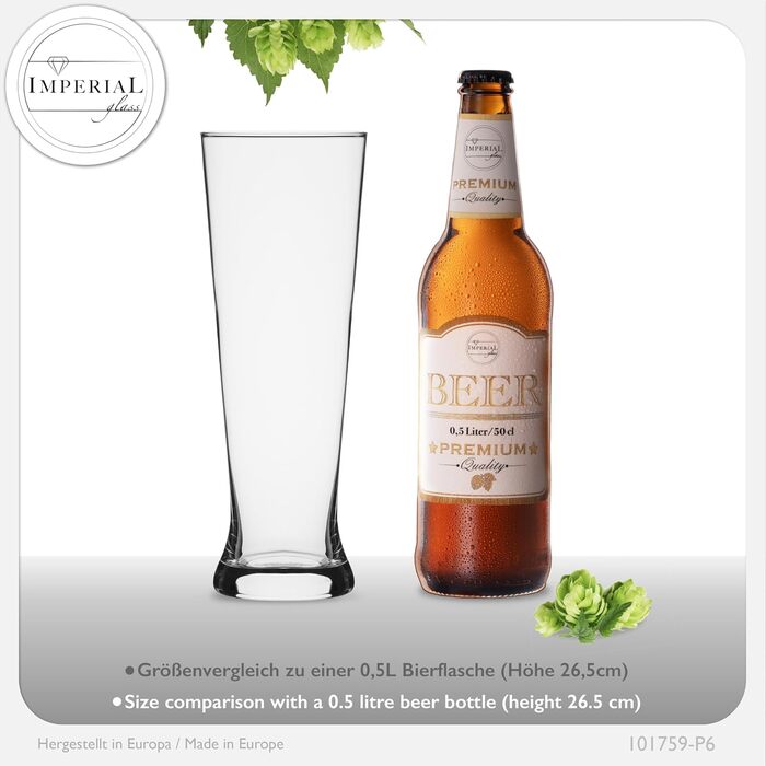 Набір склянок для пива Pilsner Crystalline 6 шт, 500 мл (макс. 680 мл), скло, придатні для мийки в посудомийній машині
