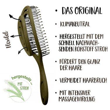 Щітка для волосся Chiara Ambra без заплутування - для жінок та чоловіків - розпушувач для кучерявого та довгого волосся - екологічна щітка-розпушувач, щітки для волосся - (Оливковий)