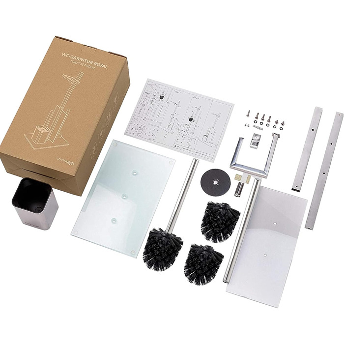 Набір для ванної кімнати з тримачем для туалетного паперу – Хромований, без свердління, з нержавіючої сталі, скляний підстав, 32x20x70 см, проста установка, 1 та 2 щітки, срібний