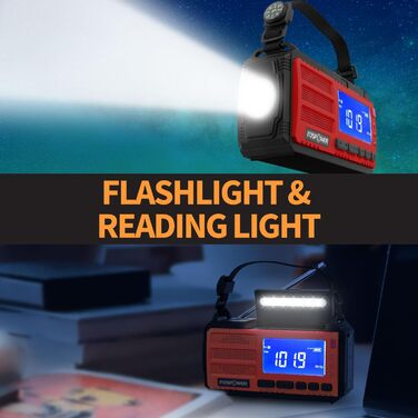 Радіоприймач FosPower NOAA/AM/FM з Power Bank 19240mAh (5200mAh) – Сонячна/USB/Ручна зарядка, SOS-сигнал, Ліхтарик, Помаранчевий (D8)