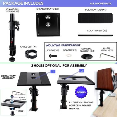 Підставка для настільних колонок, 2 шт., 24,1 x 22,9 см, металева платформа, плоске дно, сумісна з будь-яким столом, ідеальна для студійних моніторів 12,7-17,8 см, полицевих колонок 5'- 7'
