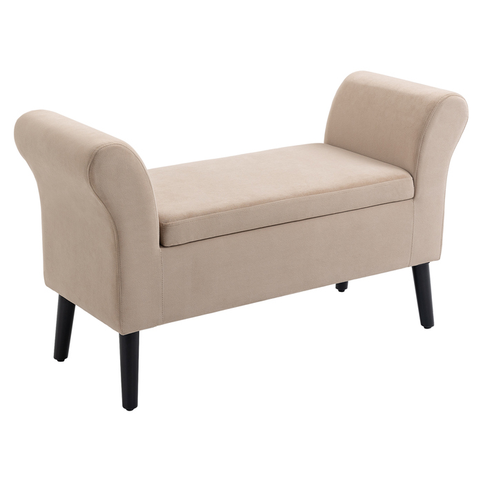 HOMCOM Living Room Bench Modern Upholstered Bench with Storage, Velvety Polyester, Rubberwood, Armrests, 115.5x43.5x66cm | Aosom