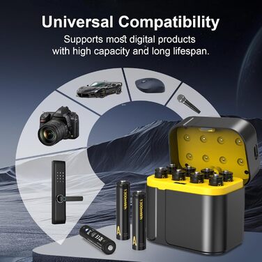 SURFOU Акумулятори літієві перезаряджувані 4 AA + 4 AAA з зарядним пристроєм, 1300 мАг, висока ємність 1.5V, з інтегрованою коробкою для зберігання та зарядки, 1600+ циклів, 8-канальний зарядний пристрій з 4 AA 3700 мАг та 4 AAA 1300 мАг