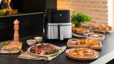 Аерофритюрниця Cecotec Cecofry Full Inox 5500 Pro, 5.5 л, 1700 Вт, цифрова безмасляна фритюрниця з корпусом із нержавіючої сталі та 8 режимами приготування