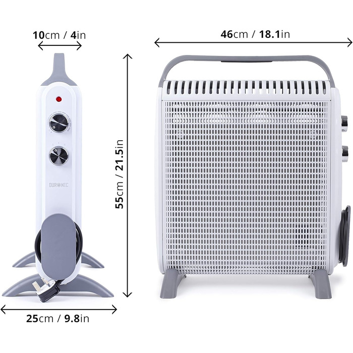 Електричний конвектор Duronic HV180: 2000W, компактний, з ручкою, 2 режими нагріву