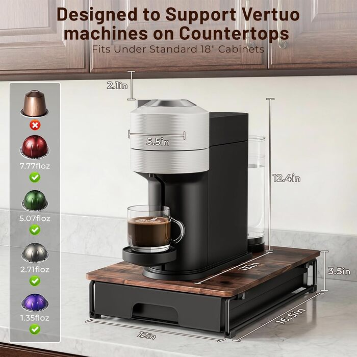 Органайзер для капсул Nespresso VertuoLine EVERIE з дерева, коричневий рустикальний, NP01-WD01