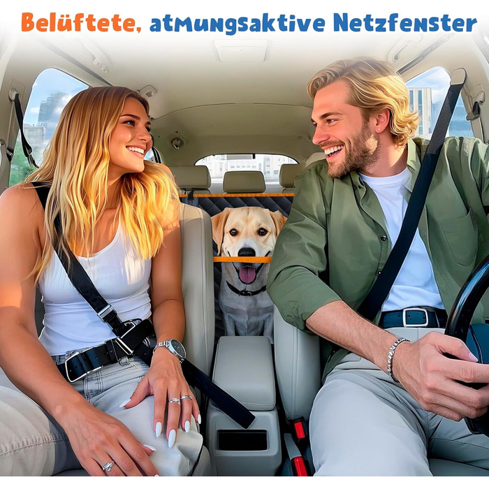 Водонепроникна підстилка для собак у машину з захистом боків та віконкою-сіткою, чорний/оранжевий