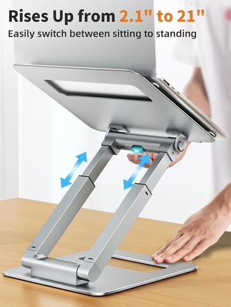 Adjustable Laptop Stand for Desk - Telescoping Design, Ergonomic Riser for 10-17 Inch Laptops (Silver)