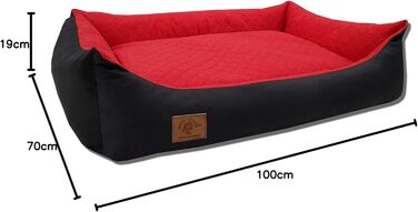 Odolplusz XXL - Dog Bed for Large Dogs - Dog Cushion - Dog Sofa with Reversible Cushion | Removable and Washable Cover [   ] (Black-Red, 100x70cm)