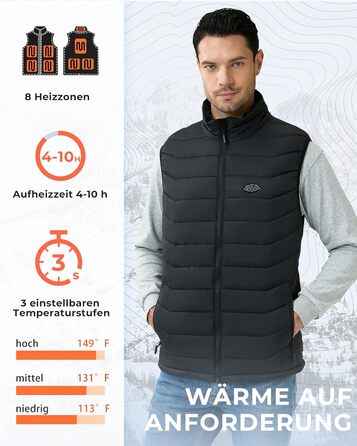 Електрична гріюча жилетка Topdot для чоловіків з Powerbank 7.4V 16000mAh, 8 нагрівальних зон, 3 температурні режими, для активного відпочинку, катання на лижах та риболовлі