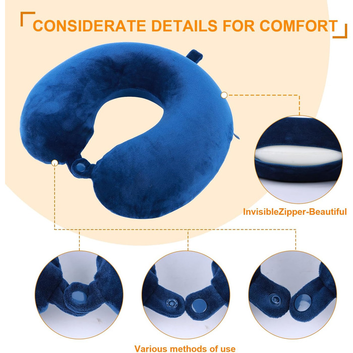 Подушка для шиї, 100% Memory Foam, U-подібна, легка, портативна, для подорожей (синя)