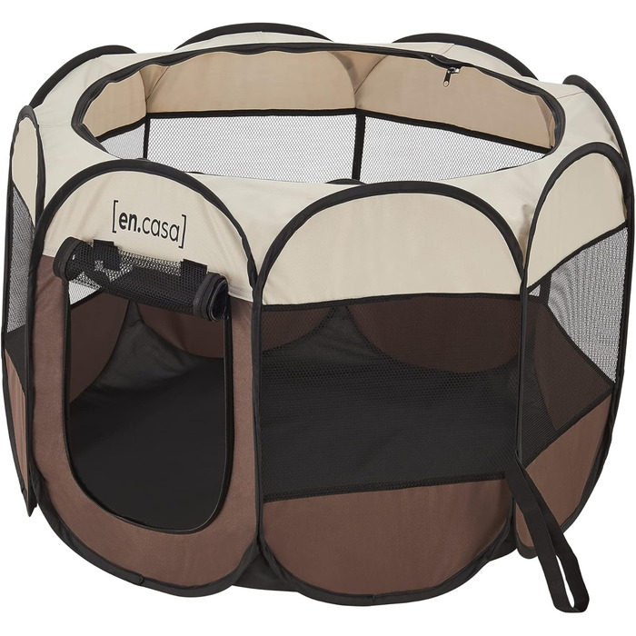 Вольєр для собак en.casa Telford 43x74x74 см, Pop Up, для дому та вулиці, коричневий/кремовий