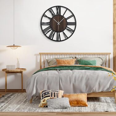 Large Wall Clock, Ticking Sounds, 34CM/14 inch Silent, No Noise, Battery Operated, Modern, Oversized, Retro Vintage Oversized Wall Clock for Living Room, Bedroom and Kitchen (16 inch, Dark Brown - Roman Numbers)