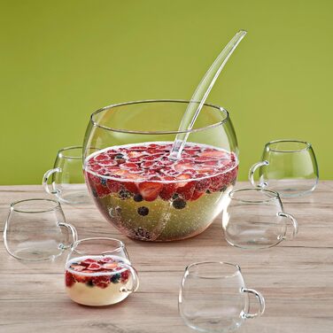 Kela Punch Bowl 3.5l FINA, Firepot Punch Bowl Pot heat-resistant, Punch Bowl Vessel Glass, Transparent, 22 cm