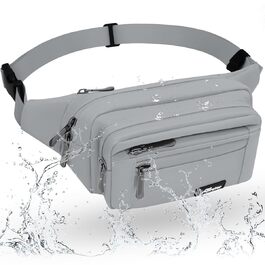 Чоловіча/жіноча поясна сумка-бананка з дощовиком, сіра. Виготовлена з нейлону, 5 відділень на блискавці, для подорожей, спорту, прогулянок з собакою