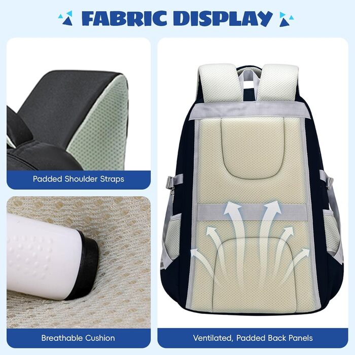 Шкільний рюкзак для підлітків 46L, рюкзак для школи, гімназії, старшої школи з нагрудним ременем, світловідбиваючими елементами, відділенням для 17.3' ноутбука, чорний (Casual-5255)