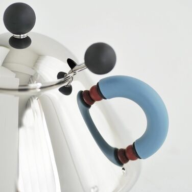 Цукорниця з ложкою Alessi з нержавіючої сталі, з блакитною ручкою і чорною кнопкою, 6.5x10.5x2 см