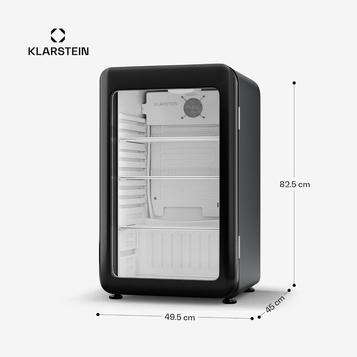 Klarstein Audrey Evo: Холодильник для напоїв 68л, Ретро-дизайн, LED-підсвічування, подвійне скло, 0-10°C, Клас енергоефективності C, регульовані ніжки, чорний