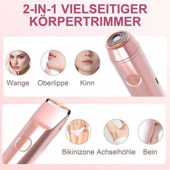 Електричний жіночий тример AOMEES 2-в-1 для обличчя, тіла та зони бікіні, IPX7, бездротовий, рожеве золото