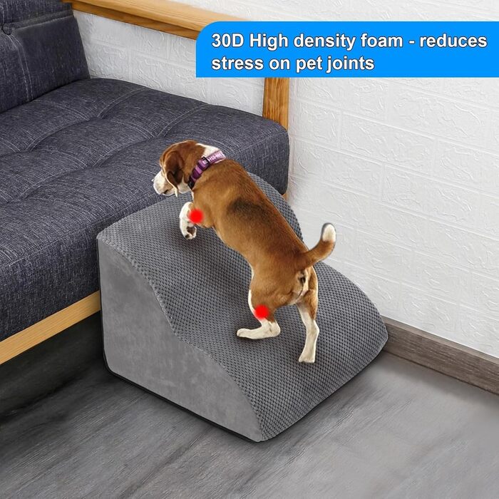 LIANTRAL Dog Stairs, 3 Steps Dog Stairs for Bed and Sofa made of High-Density Sponge, Cat Stairs Dog Ramp with Removable, Washable Cover and Pet Hair Remover Roller, 40 cm High (2 Steps Grey)