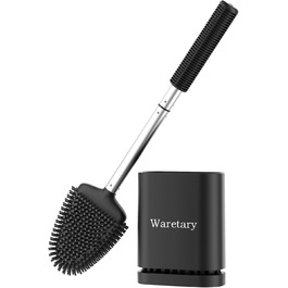 Щітка для унітазу Waretary з силіконовою щетиною та тримачем з нержавіючої сталі, гнучкий наконечник для глибокого очищення, швидковисихаюча, для кріплення на стіні або встановлення на підлогу, чорний