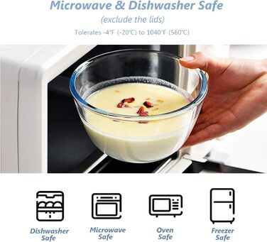 WhiteRhino Glass Mixing Bowls with Lids, 3-Piece Set (4.2L, 2.5L, 1L), Large Round Salad Bowls for the Kitchen, Salad Bowl with Lid, Cooking, Baking, Preparing, Dishwasher Safe